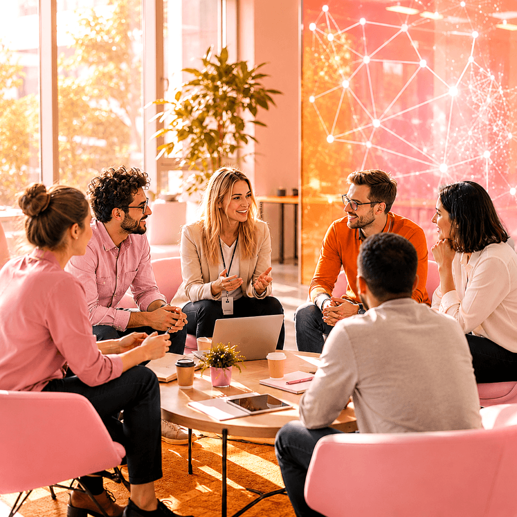 AI Challenge fröhliche teamrunde im modernen büro klarer