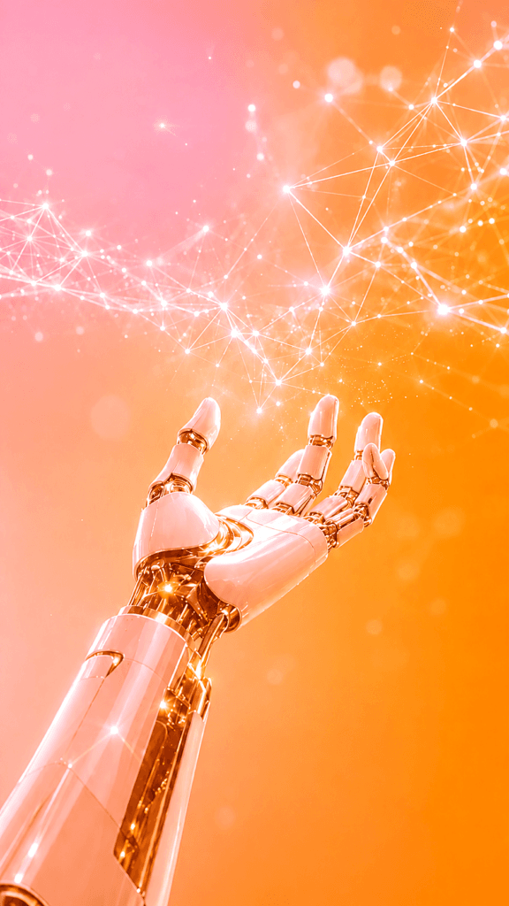futuristische hand im lichtnetz klarer