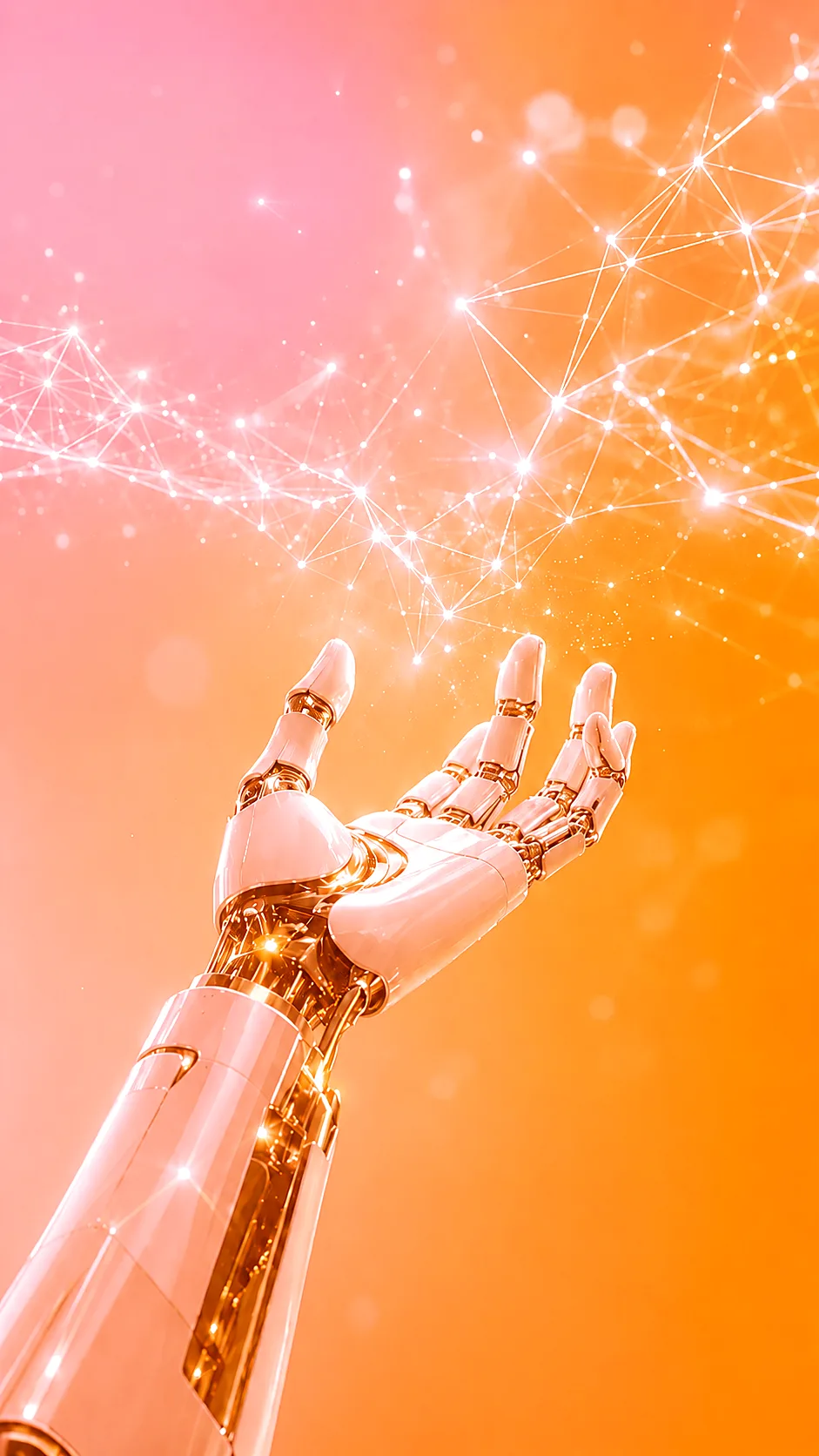 futuristische hand im lichtnetz klarer